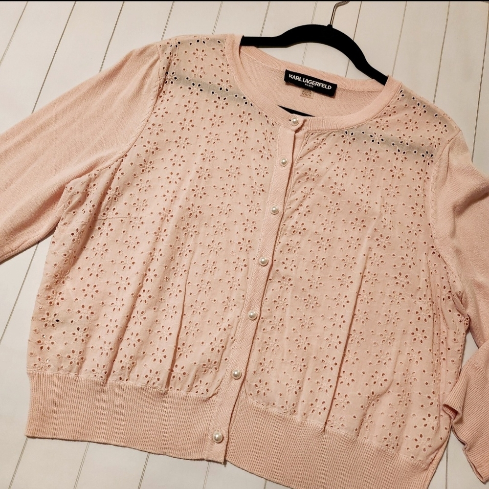 Karl Lagerfeld Light Pink Eyelet Cardigan